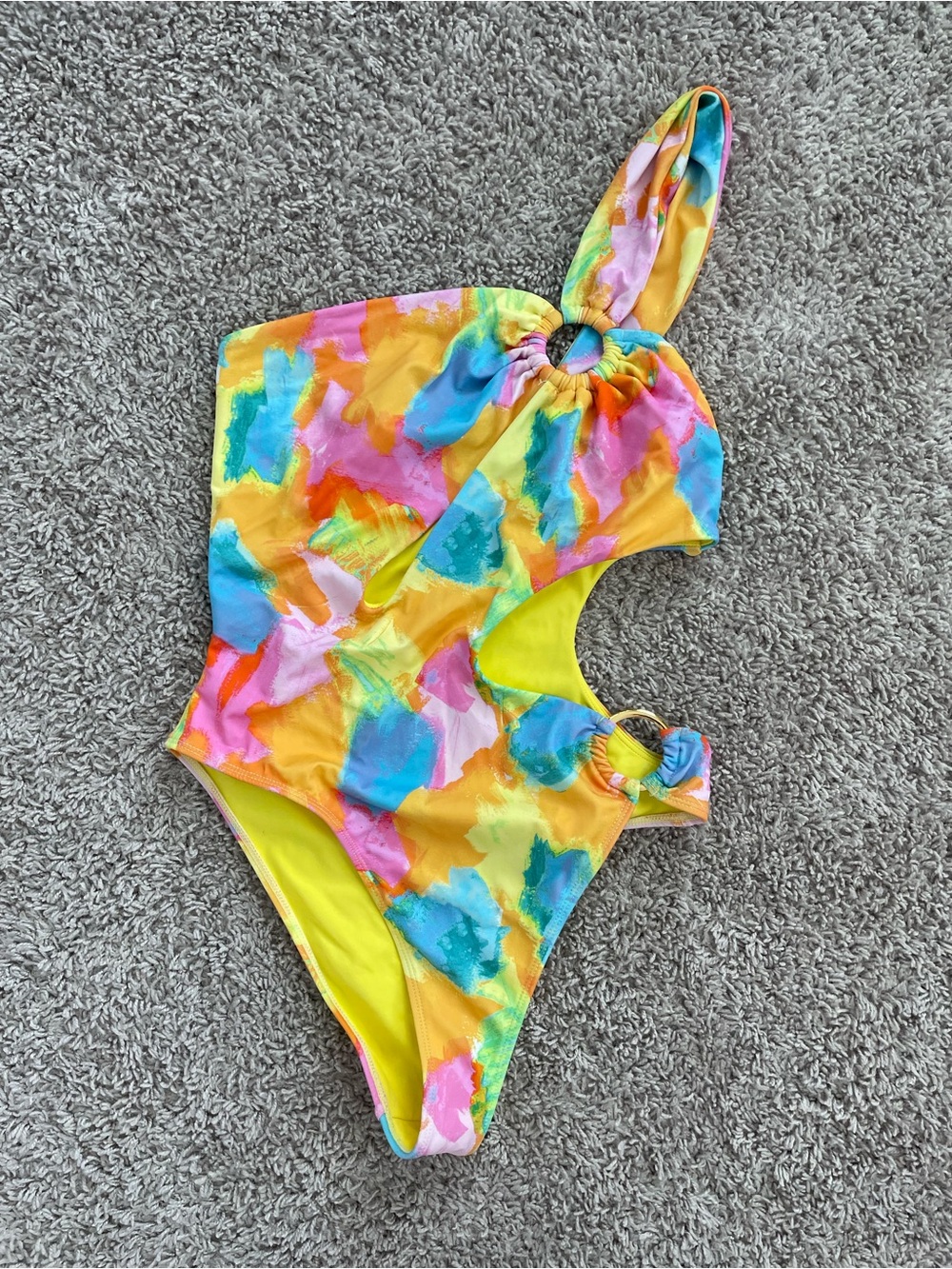 La Hearts One-Shoulder Swim Top in Yellow, Blue, Teal, Coral